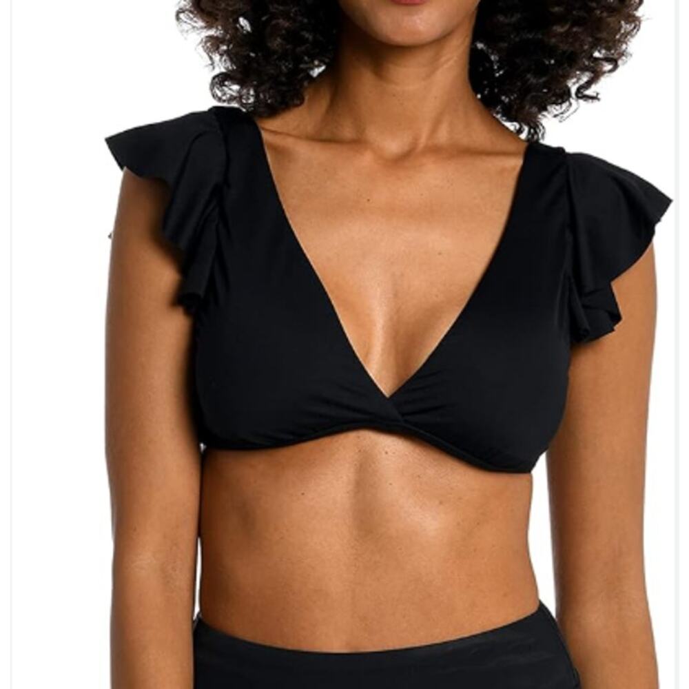 La Blanca Island Goddess Over The Shoulder Ruffle Bikini Swimsuit Top Black 12